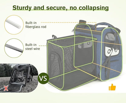 Pecute Pet Carrier Backpack, Cat Backpack Carrier, Expandable with Breathable Mesh for Small Dogs Cats Puppies, Dog Backpack Carrier for Hiking Travel Camping Outdoor, Hold Pets Up to 17 Lbs