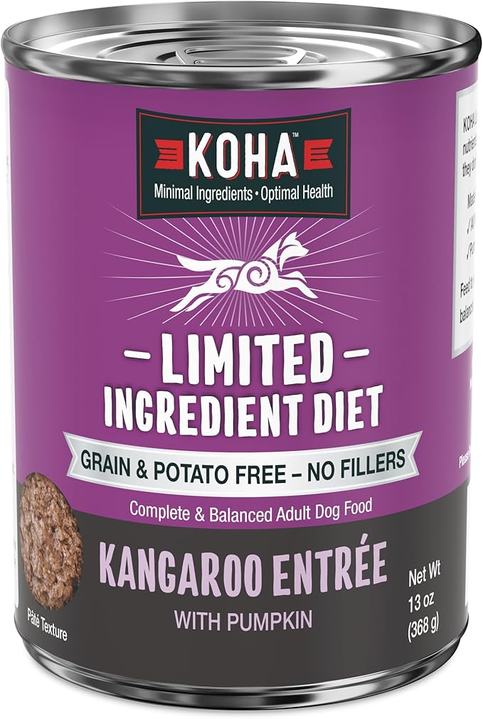 KOHA Limited Ingredient Diet Kangaroo Entrée for Dogs - Grain Free Wet Dog Food with No Fillers - Sensitive Stomach Kangaroo Dog Food - 13 oz Pack of 12