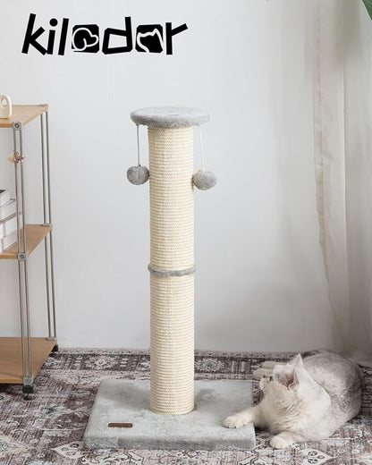 Kilodor Cat Scratching Post 34 Inches Large Sturdy Cat Post with Replaceable Sisal Scratcher and Hanging Ball Scratching Post for Indoor Cats Adult Grey