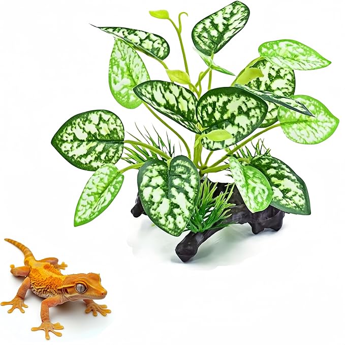 Reptile Artificial Plants, Terrarium Plants Decorations Supplies, Amphibian Habitat Hideout Tank Accessories, Rainforest Ground Plant