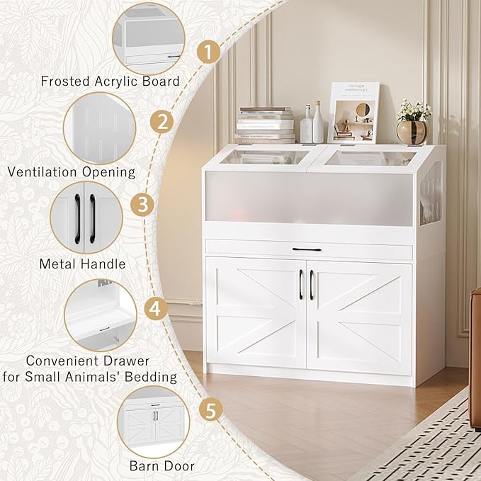 29.4" Indoor Guinea Pig Hamster Cages for Small Animals, Large Critter Nation Cage with Barn Doors, Frosted Acrylic, Metal Handles for Guinea Pig, Hamster, Gerbil, Hedgehog, White