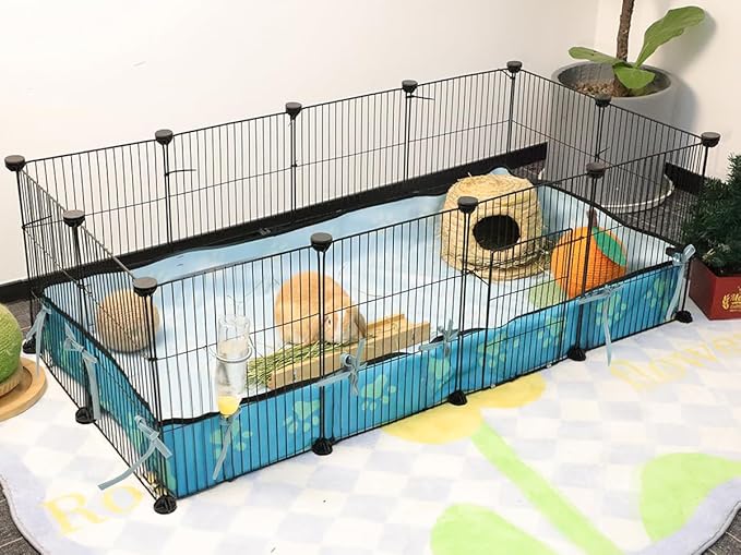 CHEGRON Guinea Pig Cages 8 Sq Ft Expandable C&C Cage Habitats for 2 Small Animal Pet Playpen Metal Grids Indoor Rabbit Fence Hedgehog Cage with PVC Bottom, 48 x 24 x 15.7 inch, 12 Panels