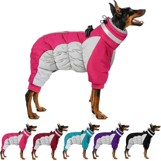 MIGOHI Full Body Dog Coat - Warm Reflective Winter Coat with Harness, Turtleneck Fleece Jacket for Small to Large Dogs - Four-Legged Snowsuit with Zipper