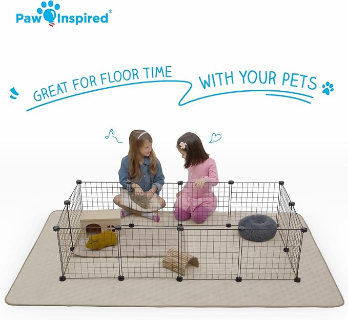 Paw Inspired Playpen Mat, Super Absorbent Fleece Cage Liner with Non-Slip Bottom, Waterproof Pet Play Pen Pad for Dogs, Rabbits, Guinea Pigs, Hamsters, Small Animals (Tan, 80x50 Inch Rectangular)