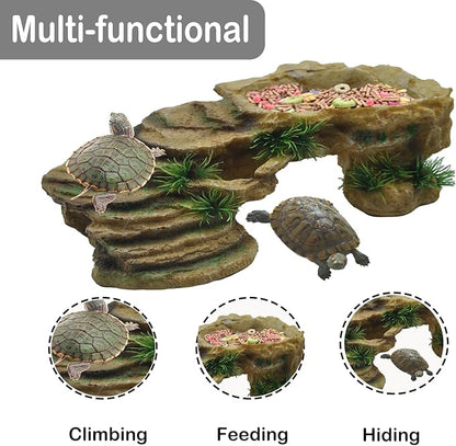 kathson Turtle Basking Platform,Tortoise Resin Climbing Rock Rectangular Resting Terrace Tank Accessories,Reptiles Dock Hide Cave Habitat Decoration for Bearded Dragon Lizard Geckos Spiders (3 PCS)
