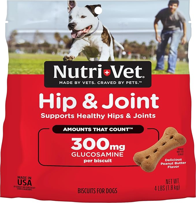 Nutri-Vet Hip & Joint Biscuits for Dogs, Dog Hip & Joint Supplement, Functional Treat, Large Sized Biscuit, 300mg of Glucosamine, 4 lb Bag
