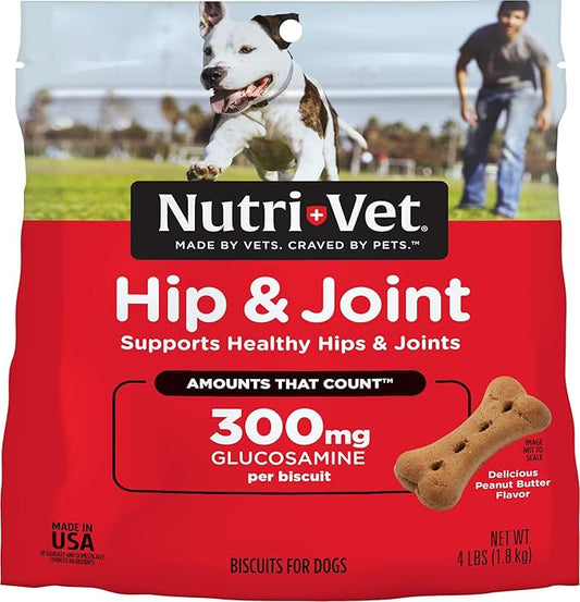 Nutri-Vet Hip & Joint Biscuits for Dogs, Dog Hip & Joint Supplement, Functional Treat, Large Sized Biscuit, 300mg of Glucosamine, 4 lb Bag