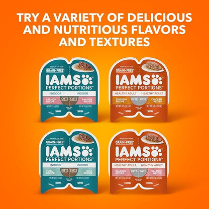IAMS Perfect Portions Healthy Kitten Grain Free Wet Cat Food Pate, Chicken Recipe, 2.6 oz. Easy Peel Twin-Pack Trays (24 Count, 48 Servings)