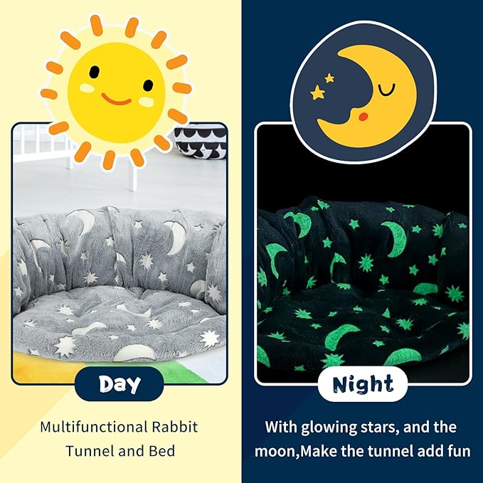 BWOGUE Bunny Tunnel Bed, 2-in-1 Collapsible Tunnel Tubes Toys with Removable Mat Hideout for Cats Kittens Rabbits Guinea Pigs Kitty