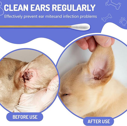 200PCS Large Cotton Swabs in Storage Box, 6 Inch Dog Ear Swabs with Bamboo Handle for Dogs - Soft Cotton, Gentle and Lint-Free, Specially Designed for Dogs, Cleaning Solution