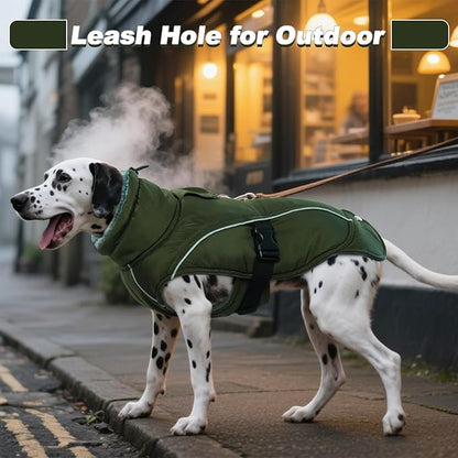 DENTRUN Medium Dog Winter Jacket - Warm Reflective Windproof Coat, Adjustable Neck & Snap Closure, Water Repellent Thick Fleece Vest, Fleece Lined for Beagle Pug, Army Green, M