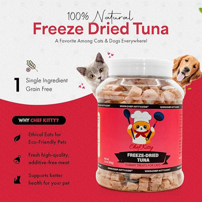 Freeze-Dried Tuna Treats for Cats & Dogs – 100% Wild Caught, Single Ingredient, High-Protein, Healthy Snack – No Additives or Preservatives – 7.4oz - Inspected & Tested in USA