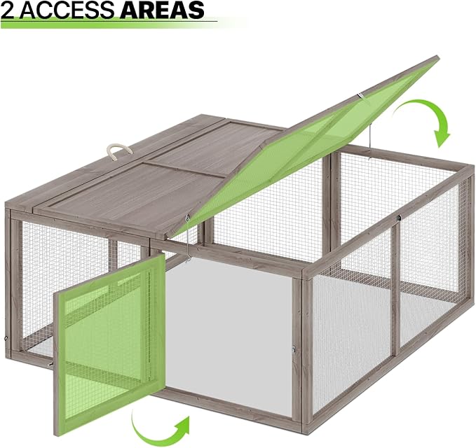 Magshion Foldable Chicken Coop Rabbit Hutch Outdoor, Pet Cage House Wood Small Animal Poultry Cage Run with Openable Roof for Ourdoor Backyard, 45.5 Inch, No Assembly Required (Grey)