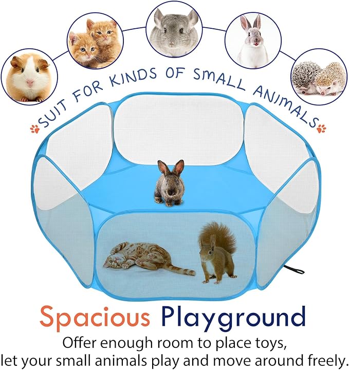 Pawaboo Small Animals Playpen, Waterproof Small Pet Cage Tent with Strong Steel Wire Frame, Portable Outdoor Yard Fence for Chick/Kitten/Puppy/Guinea Pig/Rabbits/Hamster/Chinchillas, Blue