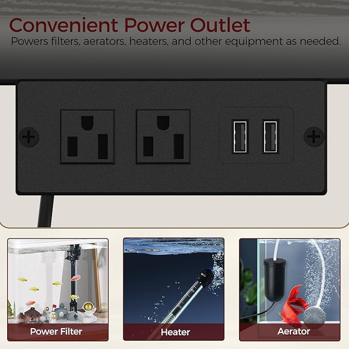 55-75 Gallon Fish Tank Stand with Power Outlet, 3-Tier Metal Frame Aquarium Stand, Heavy Duty Reptile Terrarium Tank Stand, 52.0" L x 19.7" W x 29.9" H, 800 LBS Capacity, Black FTBK55E01