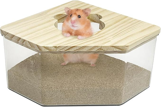 kathson Hamster Sand Bath Box Transparent Acrylic Small Animals Shower Bathtub Syrian Hamster Digging Sand Container Cage Accessories for Lemmings Gerbil Mice (Small Pentagon)
