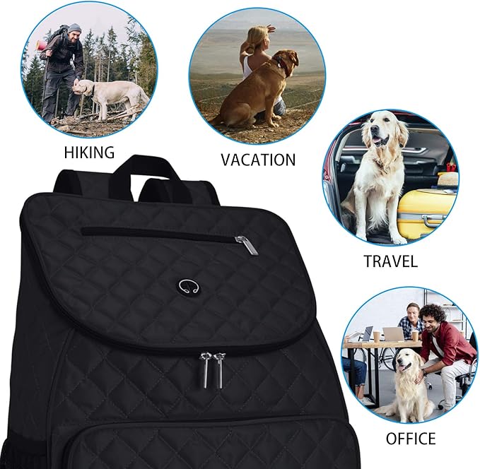BAGLHER Dog Travel Bag, Airline Approved Pet Supplies Backpack, Dog Travel Backpack with 2 Silicone Collapsible Bowls and 2 Food Baskets, Black