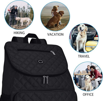 BAGLHER Dog Travel Bag, Airline Approved Pet Supplies Backpack, Dog Travel Backpack with 2 Silicone Collapsible Bowls and 2 Food Baskets, Black