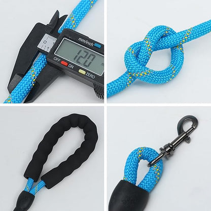 1/2 in Dog Leash Reflective Heavy Duty Rope for Medium Large Dogs, 6.5 FT with Handle, Blue