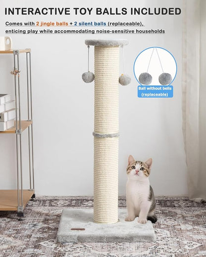Kilodor Cat Scratching Post 34 Inches Large Sturdy Cat Post with Replaceable Sisal Scratcher and Hanging Ball Scratching Post for Indoor Cats Adult Grey