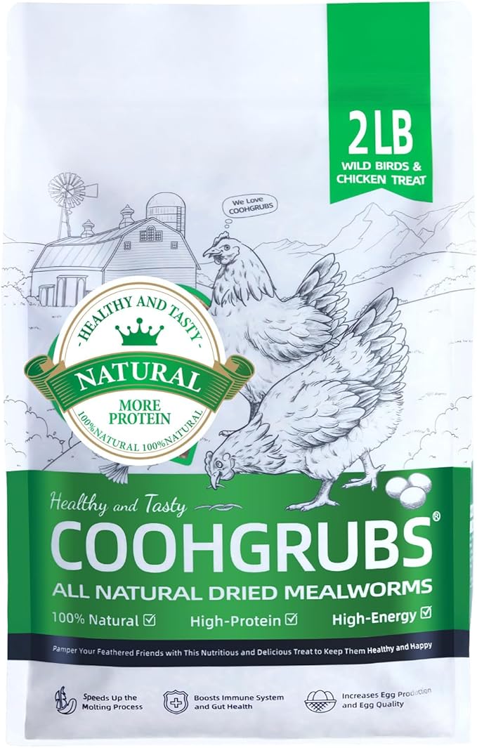 Dried Mealworms for Birds, Non-GMO High Protein Chicken Treats & Poultry Feed, 2 lb Bag