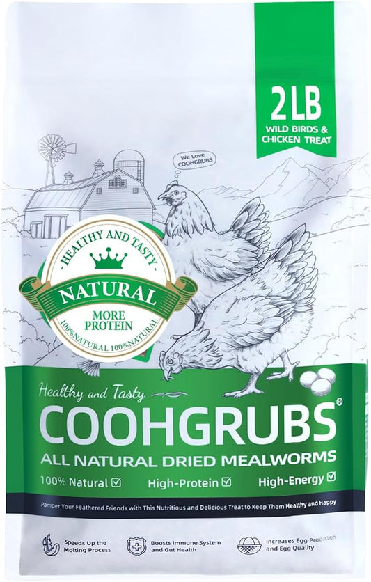 Dried Mealworms for Birds, Non-GMO High Protein Chicken Treats & Poultry Feed, 2 lb Bag