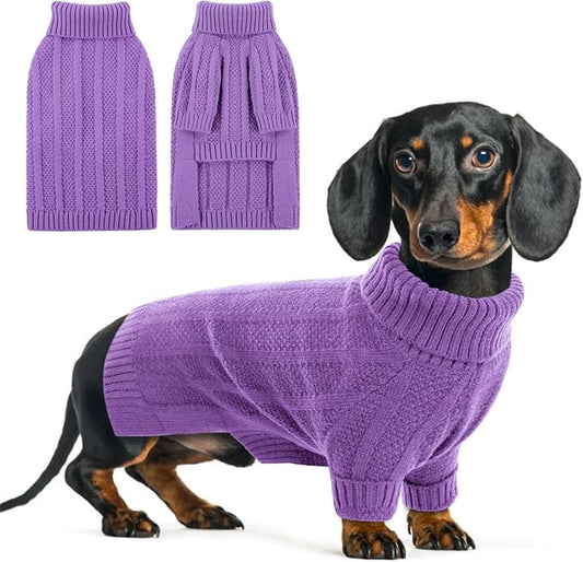Queenmore XSmall Dog Sweater,Small Sweater for Dog,Soft Knitted Pet Sweater Christmas Clothing,Turtleneck Pullover Puppy Sweaters for Dogs Girls Boys,Cozy Pet Knitwear for Teacup,Chihuahua(Purple,XS)