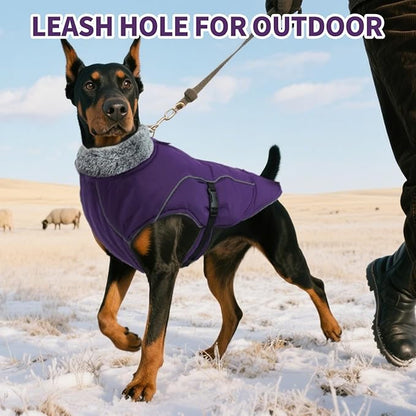 DENTRUN Large Dog Winter Coat - Windproof Reflective Warm Coat, Adjustable Neck & Snap Closure, Water Repellent Thick Fleece Vest, Fleece Lined for for Golden Retriever, Purple, XL