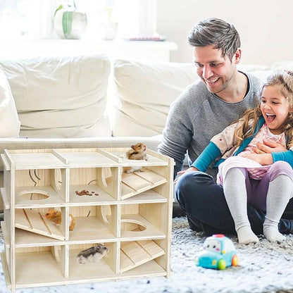 Hamster Toy Adventure Box,Multi Chamber Viewable Hamster House with Tunnel Meets The Nature of All Kinds and Sizes of Hamsters Rats Small pet Rodents
