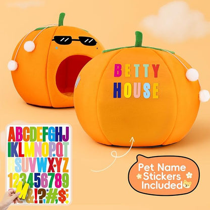 Cute Cat Beds for Indoor Cats, Small Dog Beds, Soft Washable Pet Beds for Kitten and Puppy, Funny Orange Cat Cave, 19 Inches