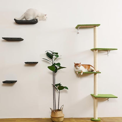 Tall Cat Scratching Posts,4 Tier Corner Cats Tree, Wall Mounted Kitten Tower,Carpeted Climbing Wall for Indoor Kitty Perching,Playing and Lookout(Green)