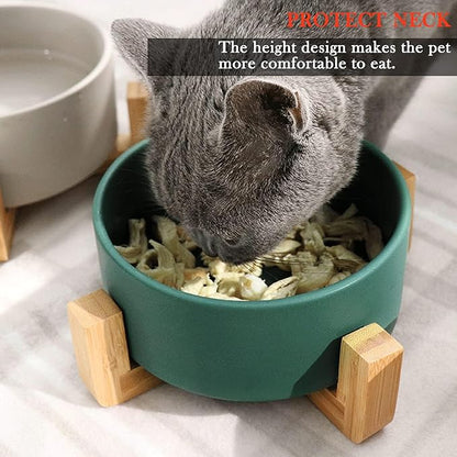 Petygooing Dog Bowls,Green Ceramic Cat Dog Bowl Set with Stand for Food and Water Feeder,Non-Slip Cute Modern Pet Dishes for Cats Small and Medium Size Dogs (28OZ/6.1 in)