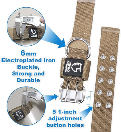 TSPRO Tactical Dog Collar, Adjustable, with Patch & Double Needle Metal Buckle, Heavy Duty for Large to Extra Large Dogs, Durable for Walking, Running, Hiking & Training (Khaki L-XL)