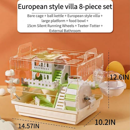 Large Acrylic Hamster Cage14.6x10.2x12.6in-Multi-Level Habitat for Dwarf/Syrian Hamsters-Mice (Ventilated Top-Removable Base) Expandable Small Animal Enclosure (Green Hamster Cage, 14.6x10.2x12.6)