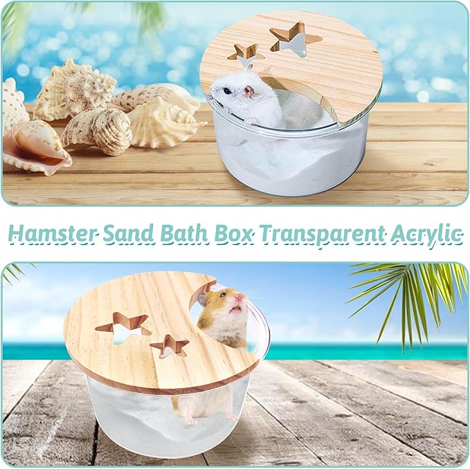 kathson Hamster Sand Bath Box Transparent Gerbil Bathroom & Digging Box Acrylic Small Animals Litter Box Syrian Hamster Dust Bath Container Cage Accessories for Mice Lemmings (Circle)