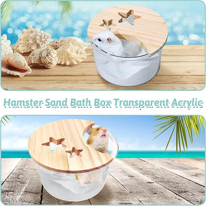 kathson Hamster Sand Bath Box Transparent Gerbil Bathroom & Digging Box Acrylic Small Animals Litter Box Syrian Hamster Dust Bath Container Cage Accessories for Mice Lemmings (Circle)