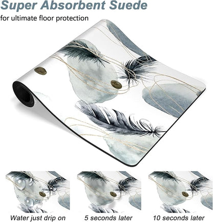 Rnivvi Dog Food Mat, 16" x 24" Absorbent Dog Cat Bowl Mat for Food and Water, Cute Anti-Slip Rubber Pet Feeding Rug Protect Floors, Puppy Placemat for Feeding & Watering Supplies, Abstract Plume