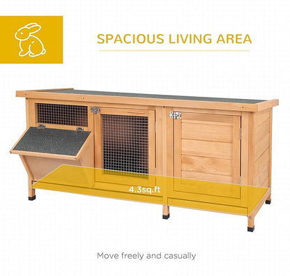 PawHut Wooden Rabbit Hutch Bunny Hutch Cage Guinea Pig with Waterproof Roof, No Leak Tray and Feeding Trough, Indoor/Outdoor, Natural