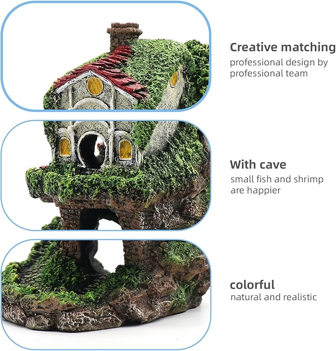 Aquarium Decor Hideaway Cave, Betta Fish Tank House Accessories for Amphibians, Goldfish, Shrimp, Conch