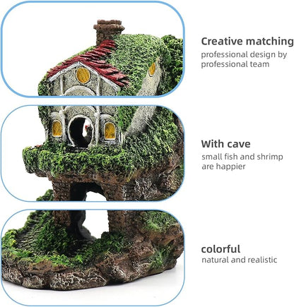 Aquarium Decor Hideaway Cave, Betta Fish Tank House Accessories for Amphibians, Goldfish, Shrimp, Conch