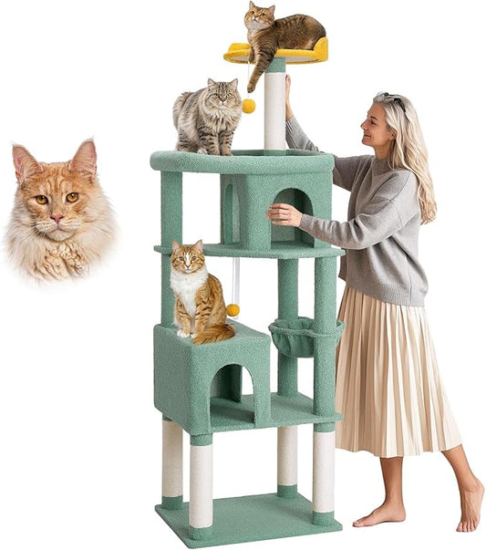 Veehoo Cat Tree for Indoor Cats Large Adult, 68.7 inch Tall Large Cat Tree for Cats, Cactus Cat Tower for Cats with 2 Spacious Cat Perches, 2 Caves, Hammock and 5 Scratching Posts