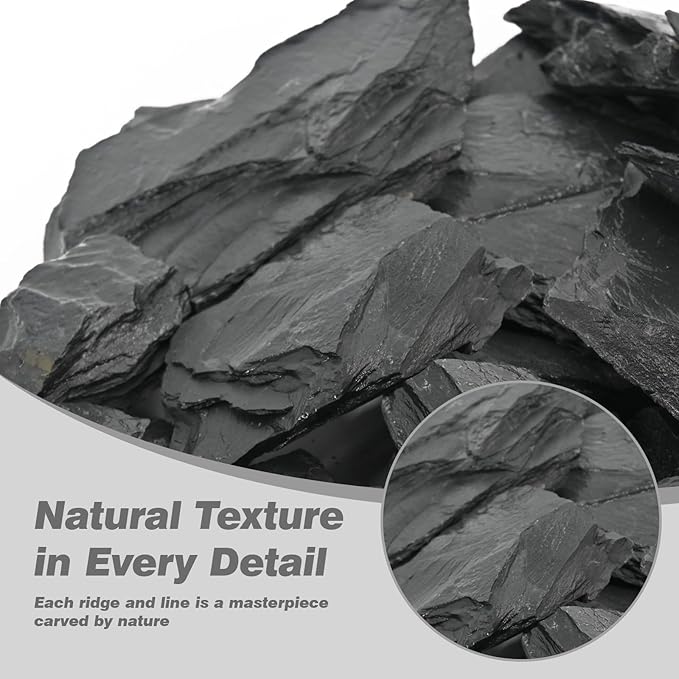 Unocho Aquarium Rocks 5lb Natural Slate Stone for Aquarirum Reptile Basking Platforms,Terrariums,Paludariums,Bonsai,Nano Aquascaping,Miniature or Fairy Gardens (2-4 inches)