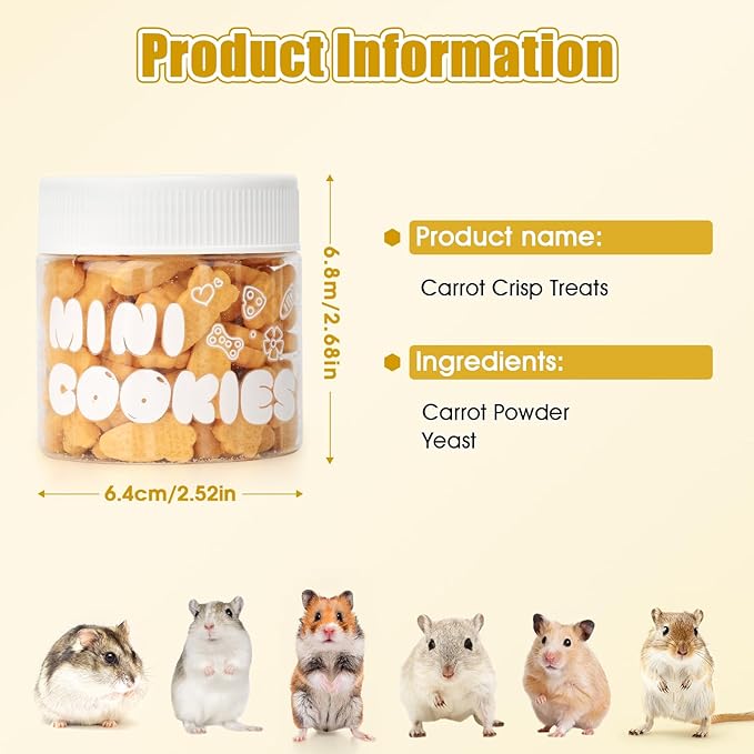 Abizoo Hamster & Gerbil Treats, Crunchy Baked Hamster Snacks with Carrot and Yeast, Natural Training Reward Chew Treats for Small Animals, Supports Digestion and Dental Health
