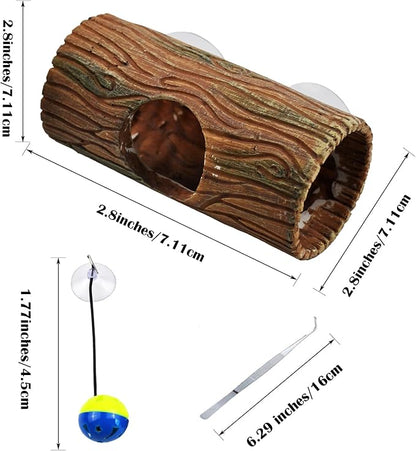 kathson Resin Hide Cave for Gecko,Reptile Hollow Tree Trunk with Suction Cups,Hideway Caverns Lizard Climbing Toys Tank Accessories for Hermit Crab Snakes Frog Spider