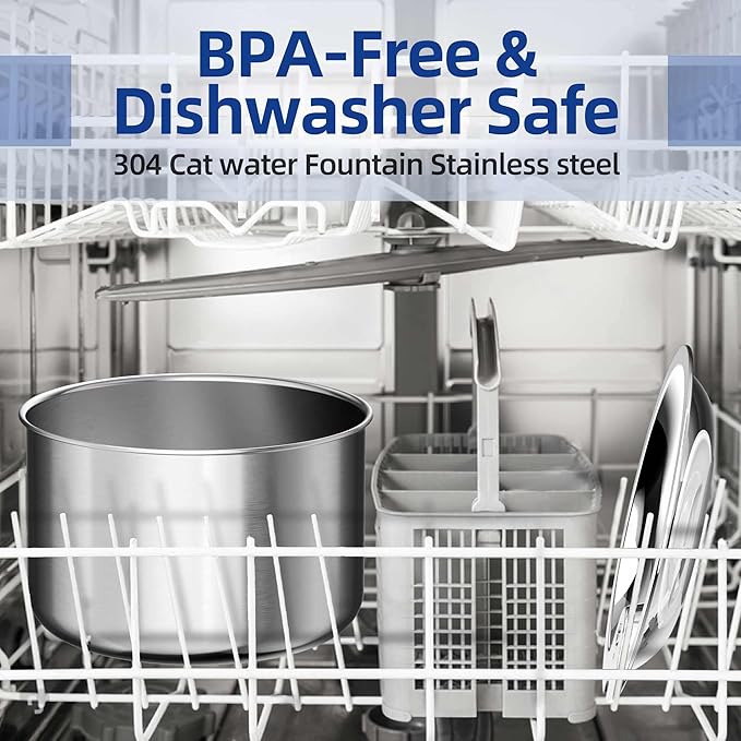 Cat Water Fountain, Stainless Steel Inside Ultra-Quiet Pump, 2L/67oz Automatic Dog Dispenser Water Bowl, Multiple Pets Water Fountain