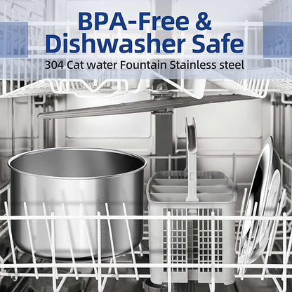 Cat Water Fountain, Stainless Steel Inside Ultra-Quiet Pump, 2L/67oz Automatic Dog Dispenser Water Bowl, Multiple Pets Water Fountain