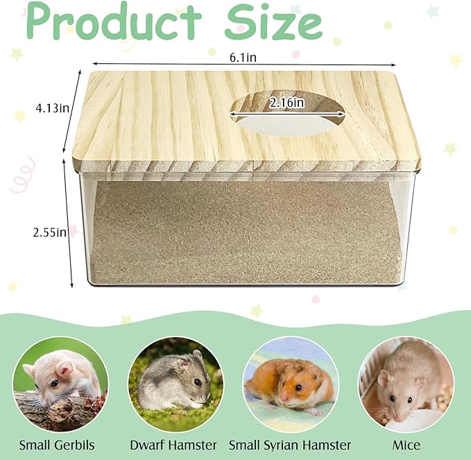 kathson Hamster Sand Bath Box Transparent Gerbil Bathroom & Digging Box Acrylic Small Syrian Hamster Litter Box Hamster Dust Bath Container Cage Accessories for Lemming Mice (Small Rectangle)