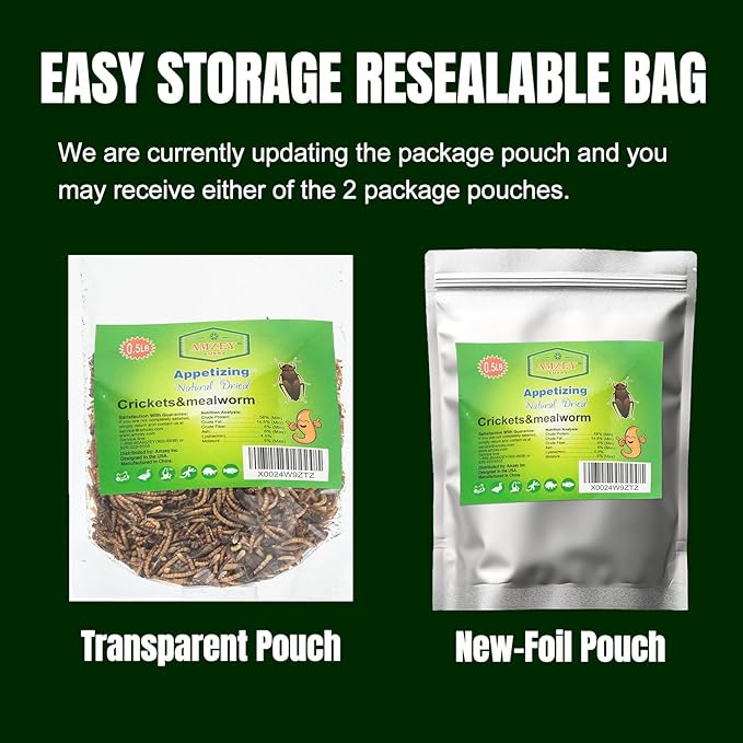 Amzey Appetizing Mealworms with Natural Dried Crickets (8oz) All Natural 100% Non-GMO, Food for Breaded Dragons, Chicken, Fish, Ducks, Wild Birds, Turtles, Hedgehogs