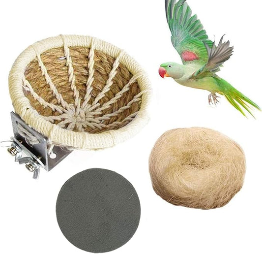 kathson Hemp Rope Weave Bird Breeding Nest Bed for Parakeet Cockatiel Canary Lovebird and Small Parrot Cage Hatching Nesting Box（Beige）