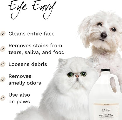 Eye Envy Tear Stain Facial Cleanser for Dogs and Cats. Washes Away Crusty Eye Debris, Eye Boogers, Eye Discharge. Tearless Foaming Formula. Treats The Cause of Staining. All-Natural. 1 US Gallon
